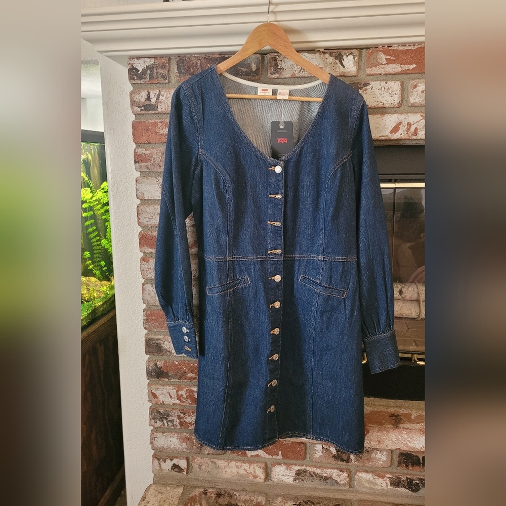 Nwt Levi's Denim Button-Front Mini Flare Dress